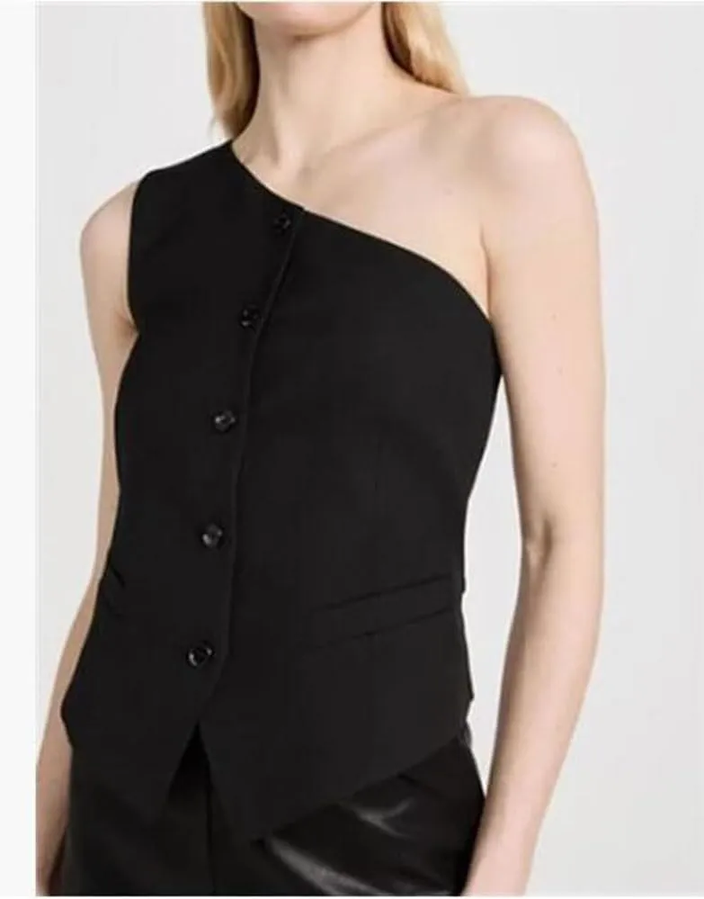2 PC Womens Outfits One Shoulder Vest Tops Sleeveless Blazer Vest with Pants Formal Suit Women Tuxedos Suit
