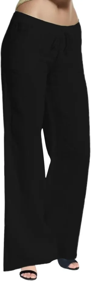 2024 Women's Summer Linen Pants Solid Wide Leg Beach Pants Drawstring Waist Loose Trouser Cotton Linen Yoga Palazzo Pants