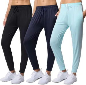 3 Pack: Women's Ultra-Soft Silky Dry Fit Lounge Joggers Lightweight Dry-Fit Pants with Pockets (Available in Plus)