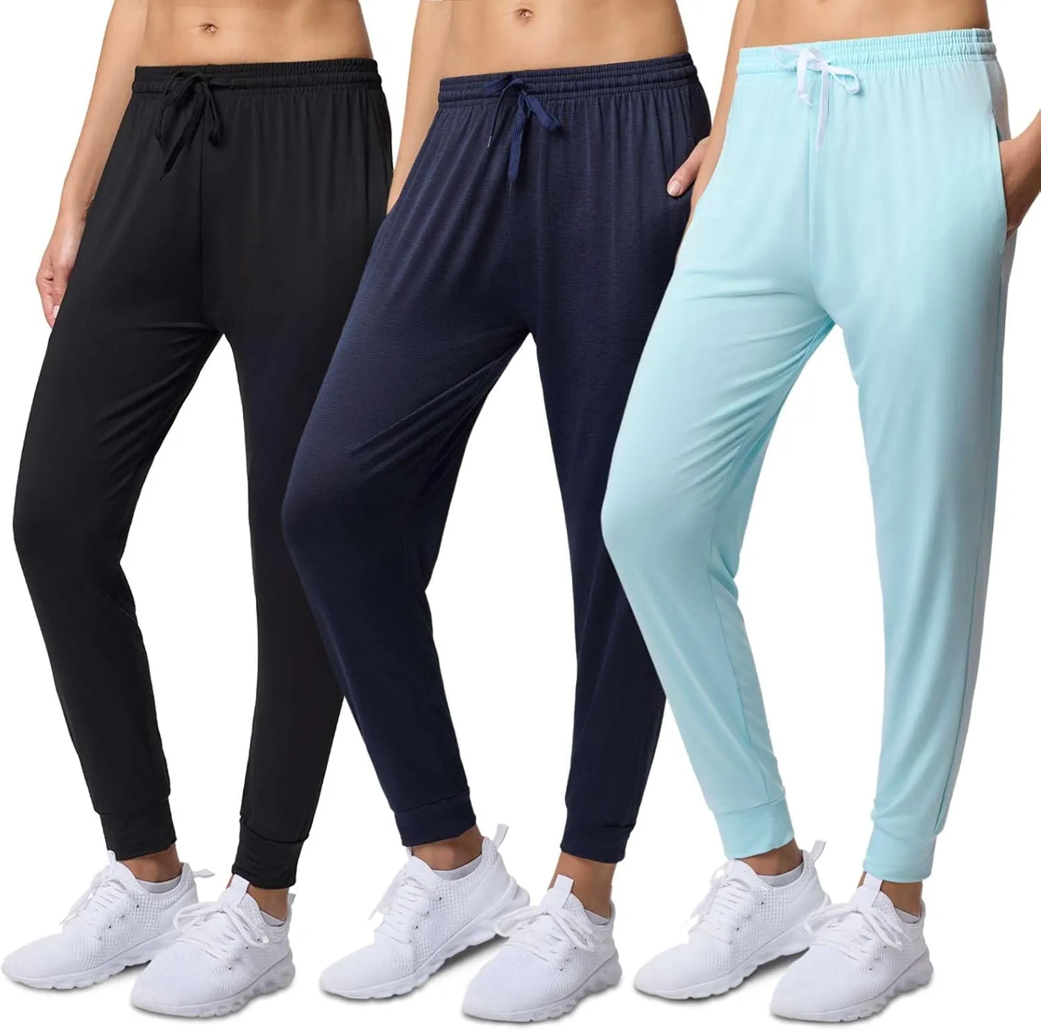 3 Pack: Women's Ultra-Soft Silky Dry Fit Lounge Joggers Lightweight Dry-Fit Pants with Pockets (Available in Plus)