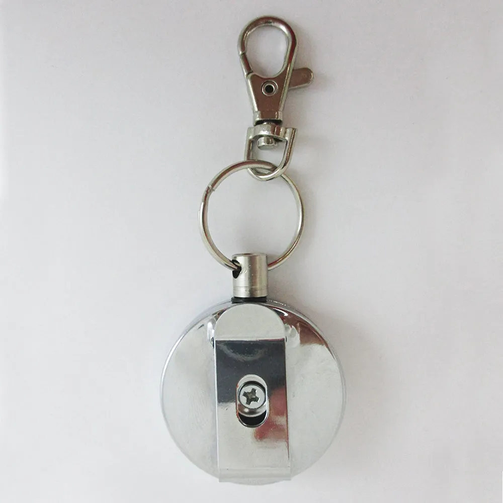 4 Steel Retractable Key Ring Clip On Pull Chain Id Holder Reel Belt Extends 26"
