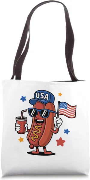 4th Of July Hotdog Sunglasses USA Flag Funny Patriotic BBQ Tote Bag