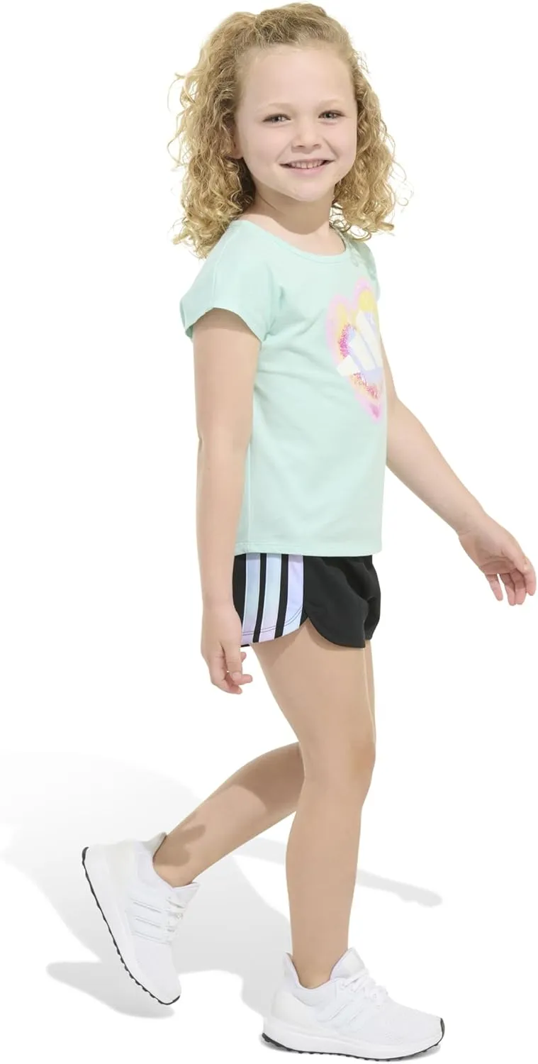 adidas Girls Graphic Tee Shirt and Mesh Short Set