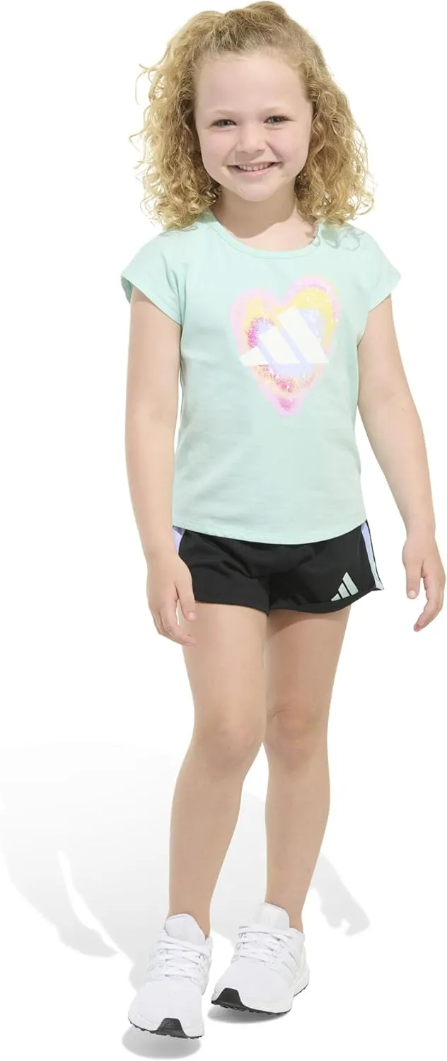 adidas Girls Graphic Tee Shirt and Mesh Short Set