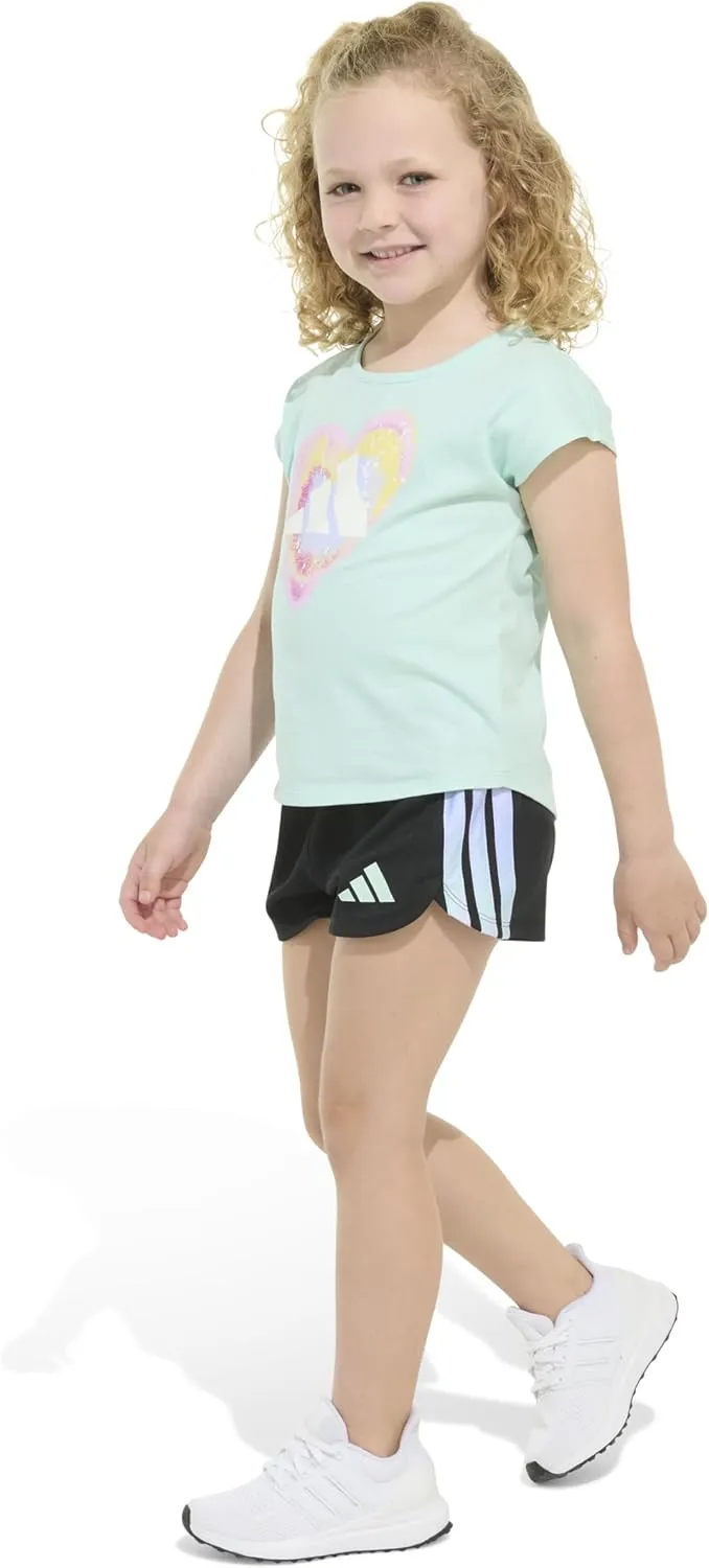 adidas Girls Graphic Tee Shirt and Mesh Short Set