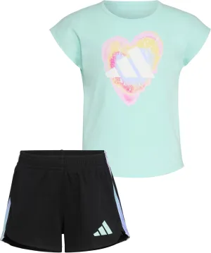 adidas Girls Graphic Tee Shirt and Mesh Short Set