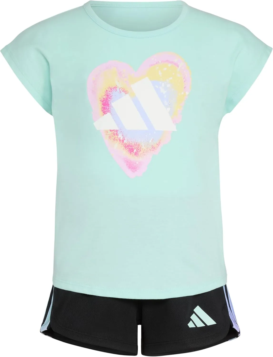 adidas Girls Graphic Tee Shirt and Mesh Short Set