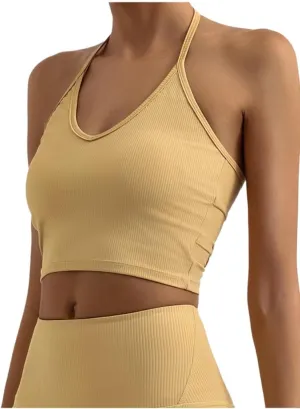 Adjustable Sports Bras for Women V Neck Workout Crop Top Backless Camisole Tank Top Sleeveless Gym Tops