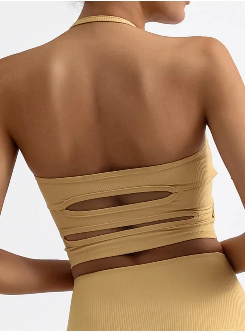 Adjustable Sports Bras for Women V Neck Workout Crop Top Backless Camisole Tank Top Sleeveless Gym Tops
