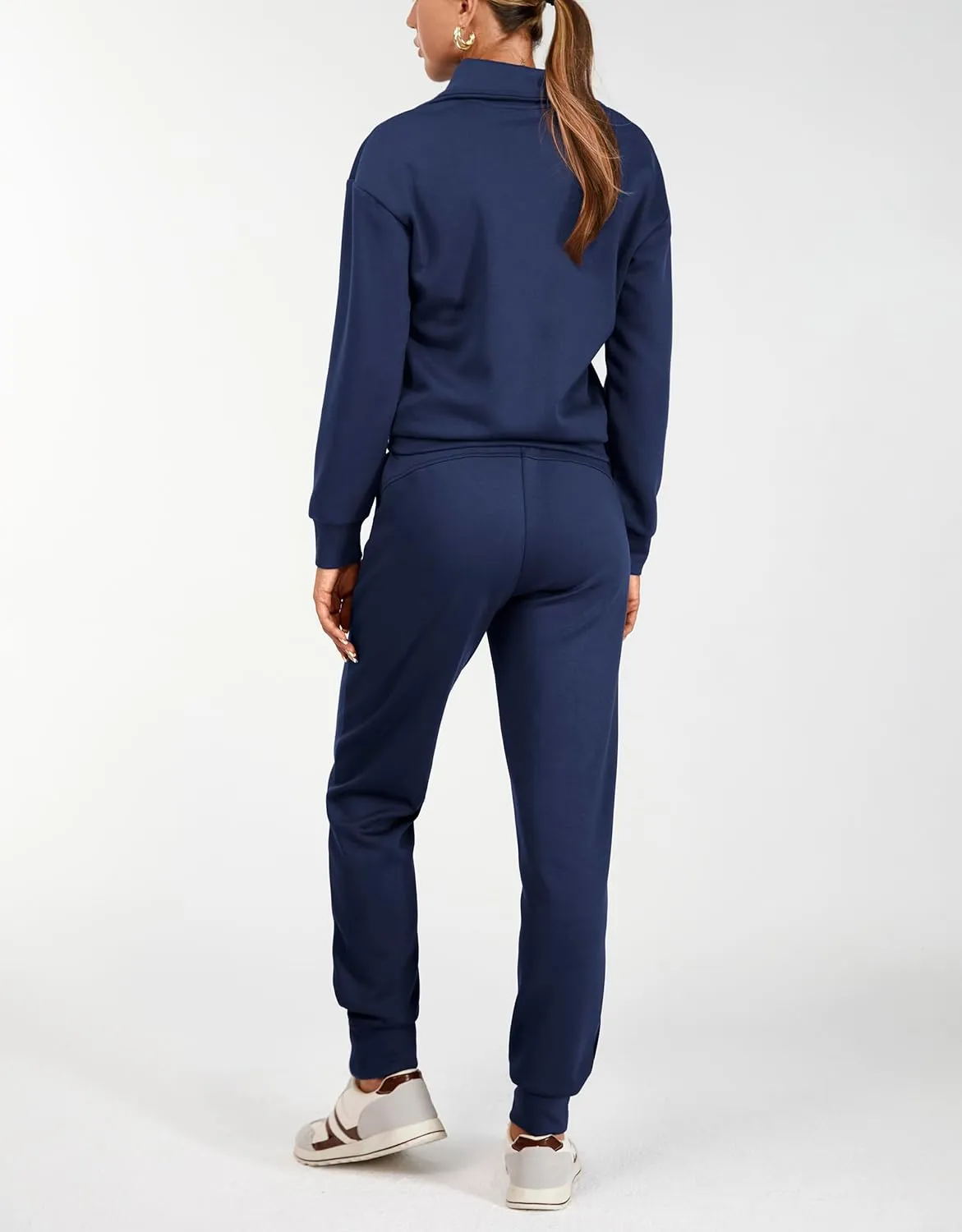 AFITNE Women's 2 Piece Outfits Sweatsuits Long Sleeve Tracksuit Casual Lapel Half Zip Sweatshirt Joggers Sweatpants Set