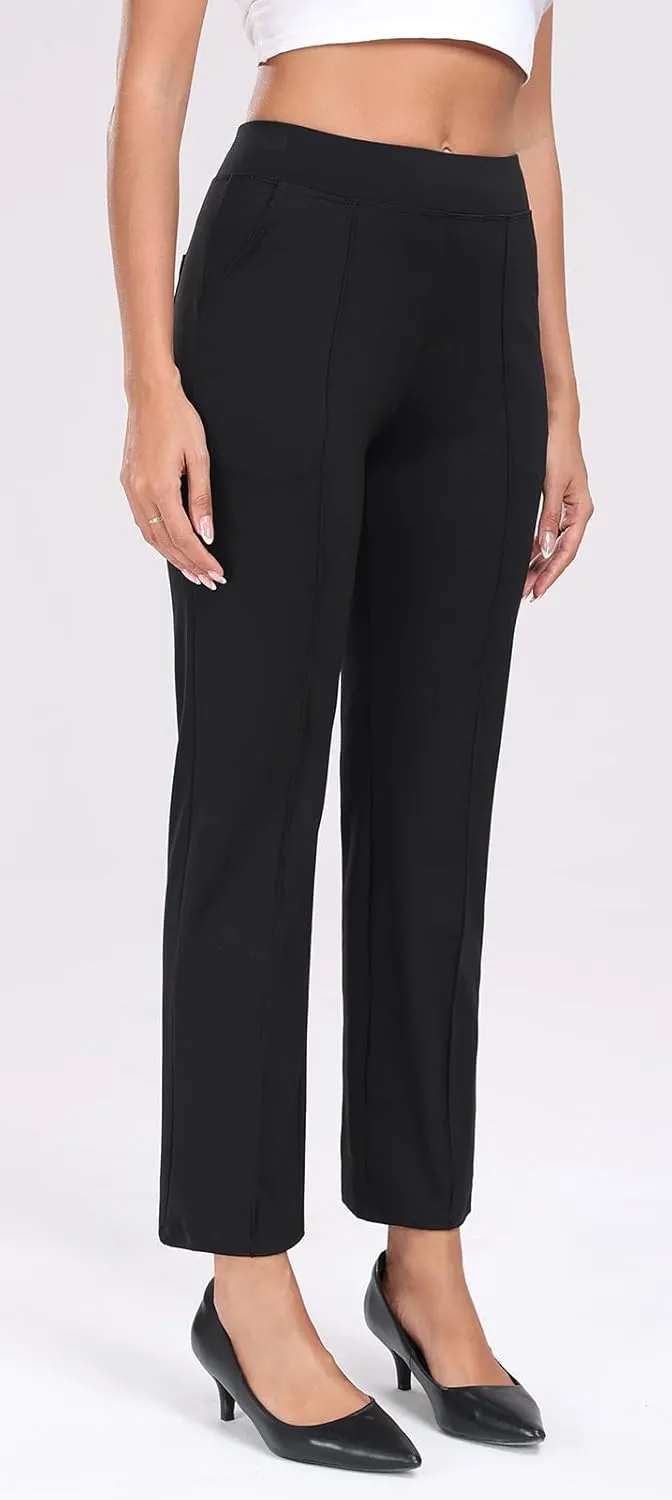 Agenlulu Stretchy Dress Pants for Women Summer Ankle Elastic High Rise Straight Leg Pants Business Work Slacks, 28" Inseam