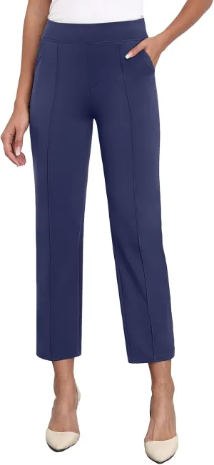 Agenlulu Stretchy Dress Pants for Women Summer Ankle Elastic High Rise Straight Leg Pants Business Work Slacks, 28" Inseam