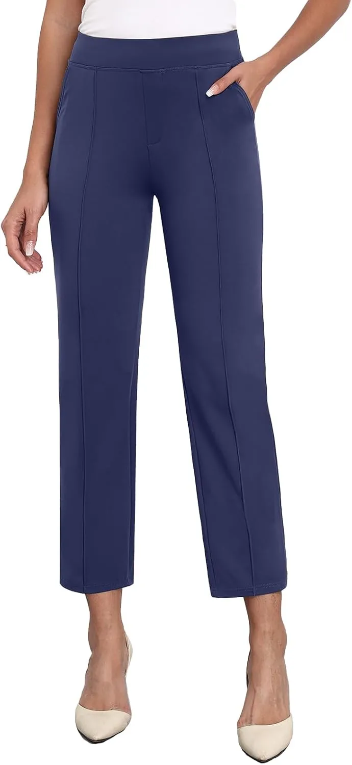 Agenlulu Stretchy Dress Pants for Women Summer Ankle Elastic High Rise Straight Leg Pants Business Work Slacks, 28" Inseam