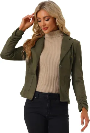 Allegra K Women's Long Sleeve Casual Open Front Drawstring Faux Suede Blazer