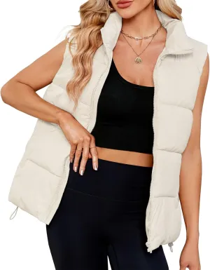 American Trends Womens Puffer Vest Sleeveless Puffy Vests for Women Collar Jacket Zipper Coat with Pockets