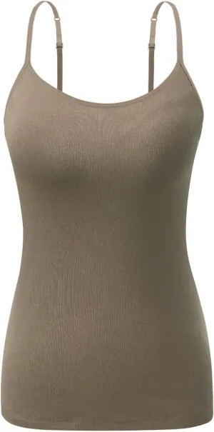 AMVELOP Camisole Top for Women with Built in Bra Adjustable Strap Basic Undershirt Layering Summer Top