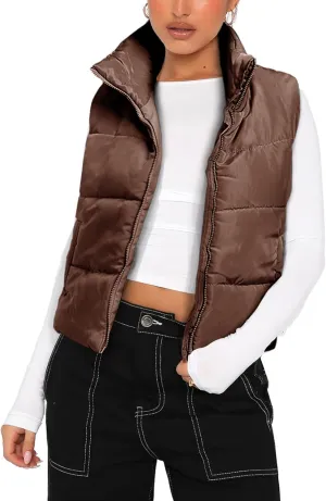 Anienaya Puffer Vest Women Sleeveless Warm Lightweight Qulited Jacket Stand-up Collar Outerwear with Pocket