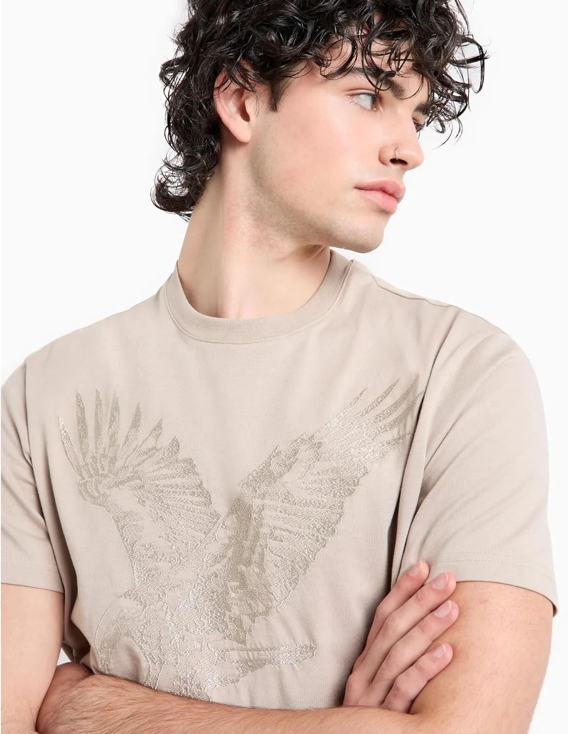 Armani Exchange Men's Large Embroidered Eagle Regular Fit Cotton Jersey