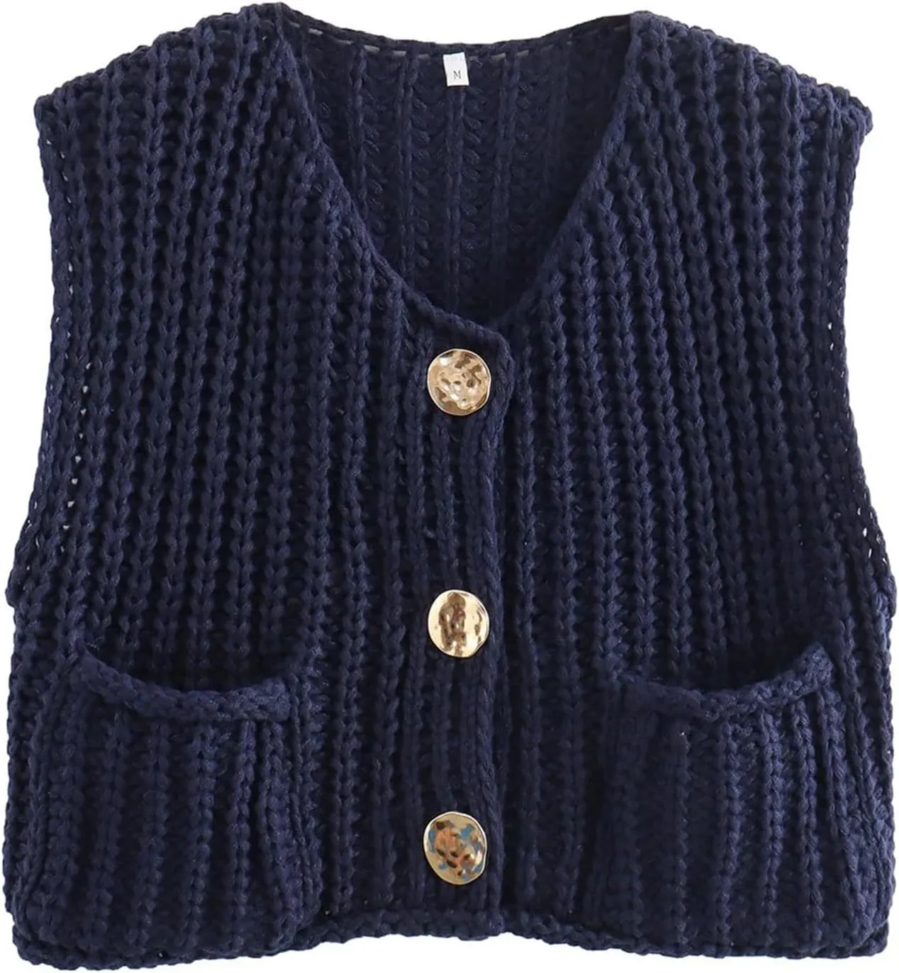 Arssm Women Button Down Sweater Vest Sleeveless Crop Knit Cardigan Cropped Knitted Sweater Vest with Pockets