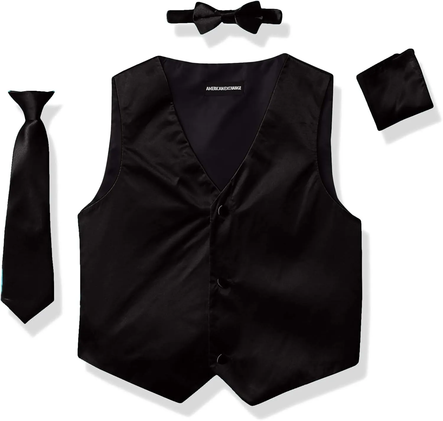 a.x.n.y mens 4 Piece Formal Vest Set Combo With Tuxedo Vest, Tie, Bow Tie, and Handkerchief