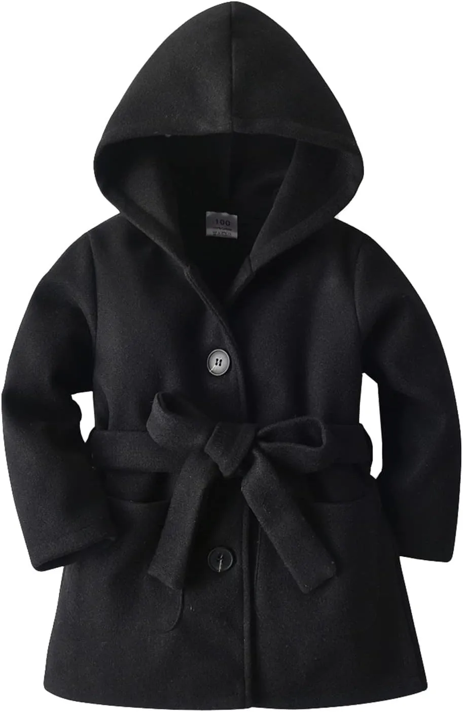 Baby Kids Girls Wool Blend Coat Winter Lapel Button Warm Hooded Jackets Trench Coat Outwear with Belt