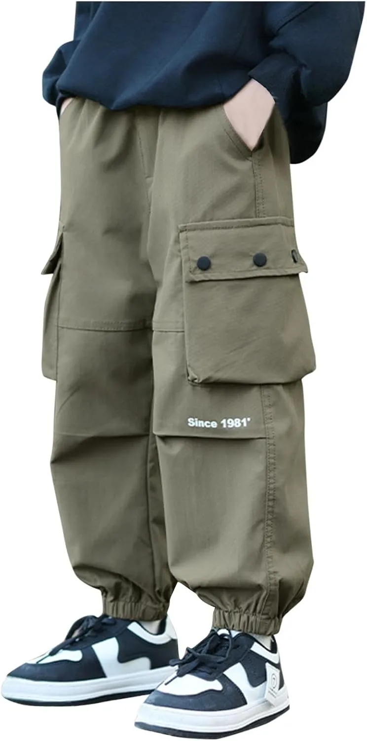 Baggy Cargo Sweatpants for Boy 2025 Spring Fashion Elastic High Wait Joggers Lounge Cozy Straight Athletic Gym Pants