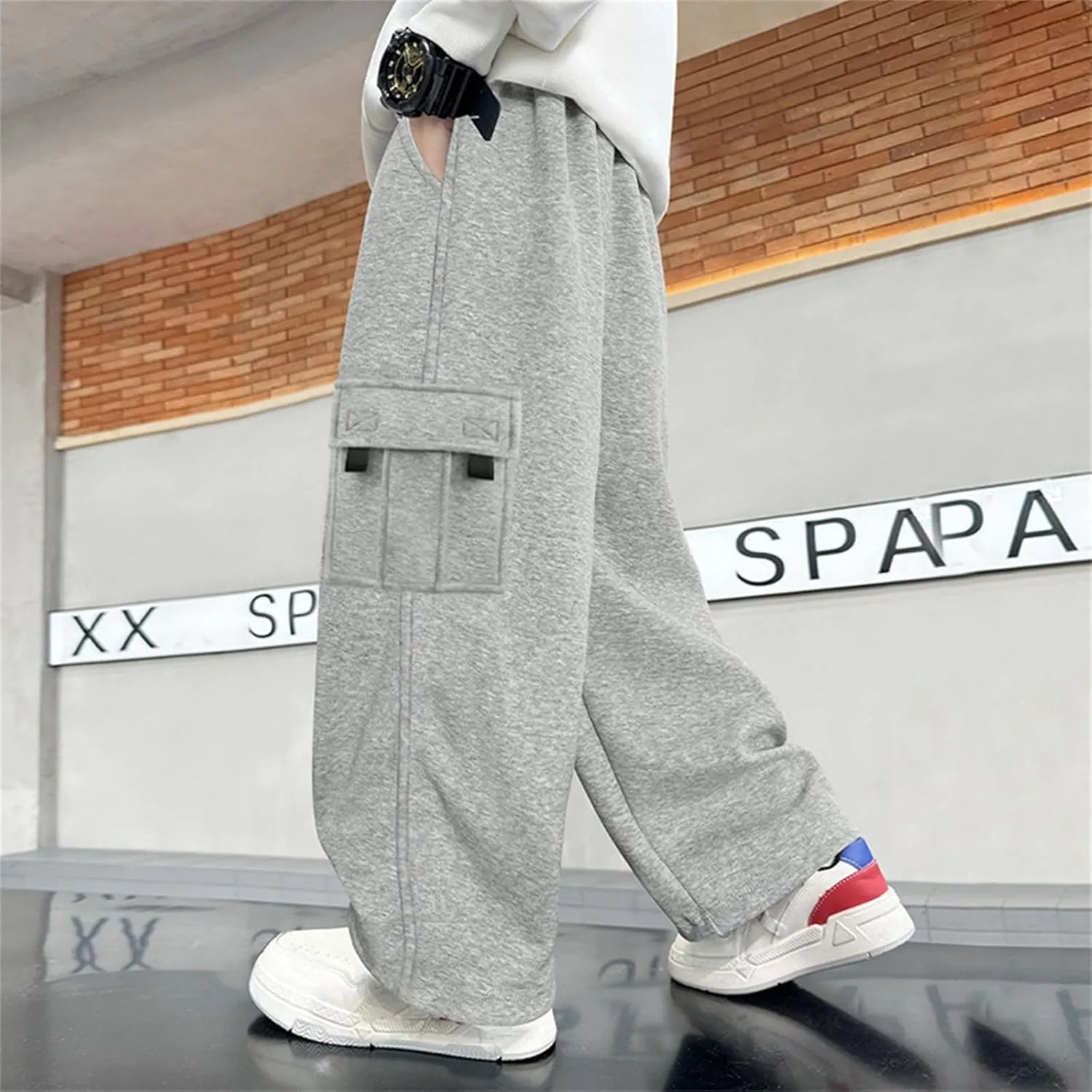 Baggy Cargo Sweatpants for Boy 2025 Spring Fashion Elastic High Wait Joggers Lounge Cozy Straight Athletic Gym Pants