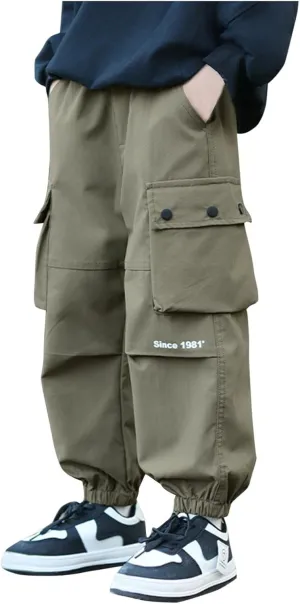 Baggy Cargo Sweatpants for Boy 2025 Spring Fashion Elastic High Wait Joggers Lounge Cozy Straight Athletic Gym Pants