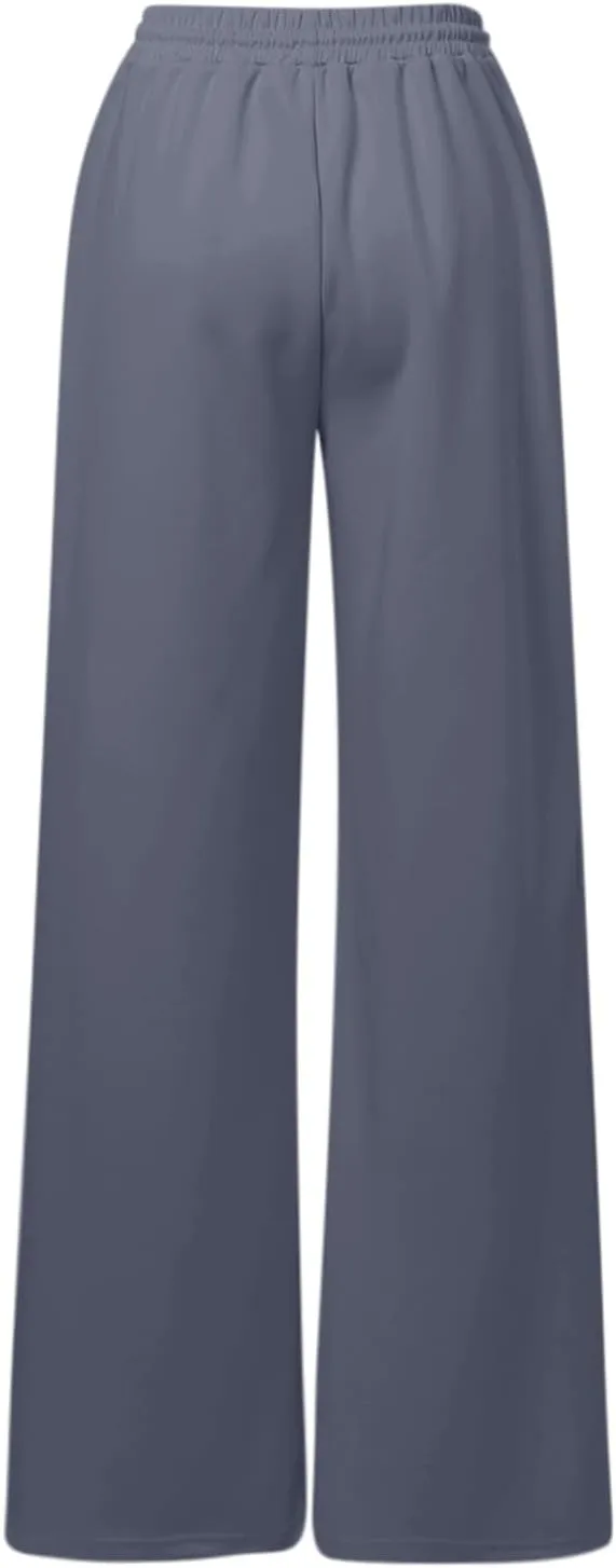 Baggy Fleece Straight Leg Sweatpants for Women High Waist Soft Relaxed Fit Wide Leg Joggers Solid Comfy 2025 Open Leg