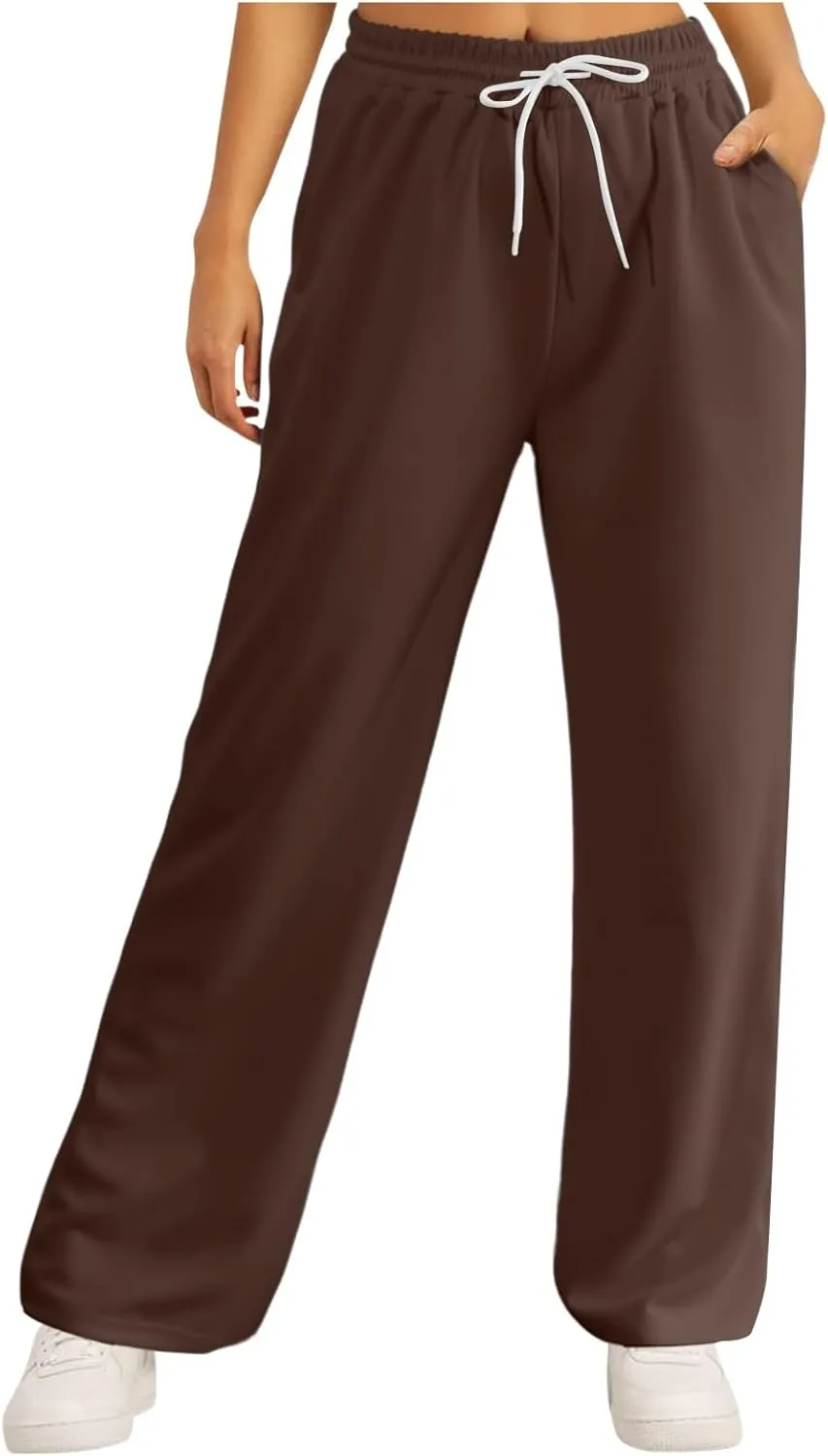 Baggy Fleece Straight Leg Sweatpants for Women High Waist Soft Relaxed Fit Wide Leg Joggers Solid Comfy 2025 Open Leg