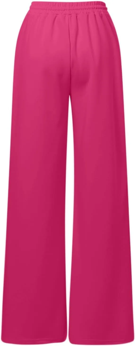 Baggy Fleece Straight Leg Sweatpants for Women High Waist Soft Relaxed Fit Wide Leg Joggers Solid Comfy 2025 Open Leg