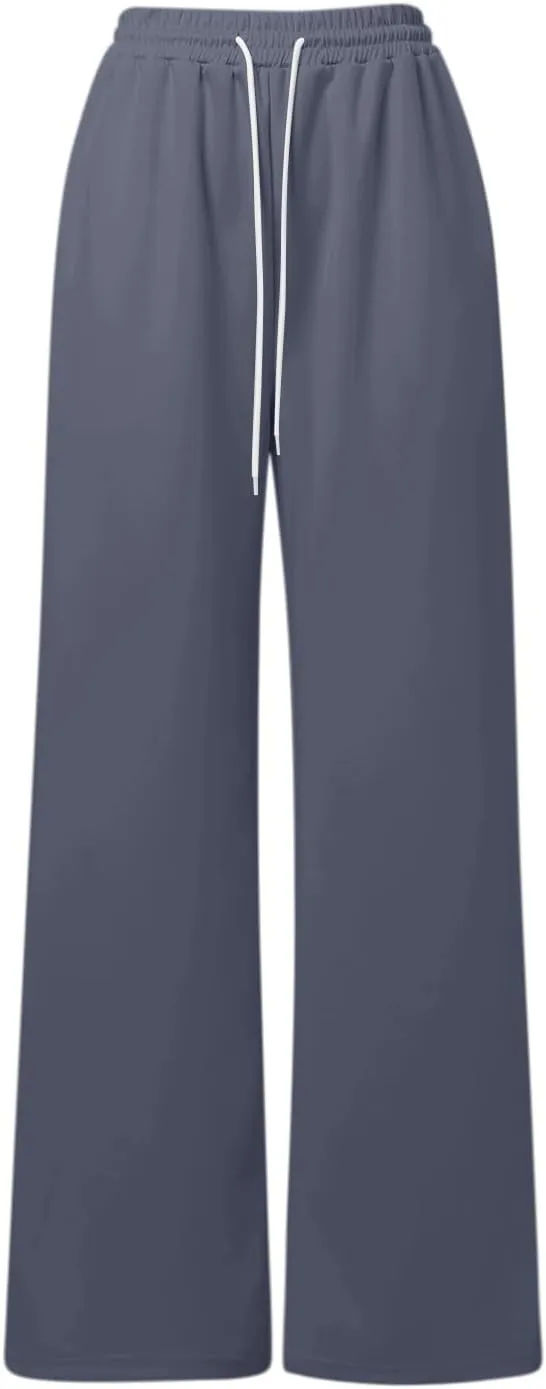 Baggy Fleece Straight Leg Sweatpants for Women High Waist Soft Relaxed Fit Wide Leg Joggers Solid Comfy 2025 Open Leg