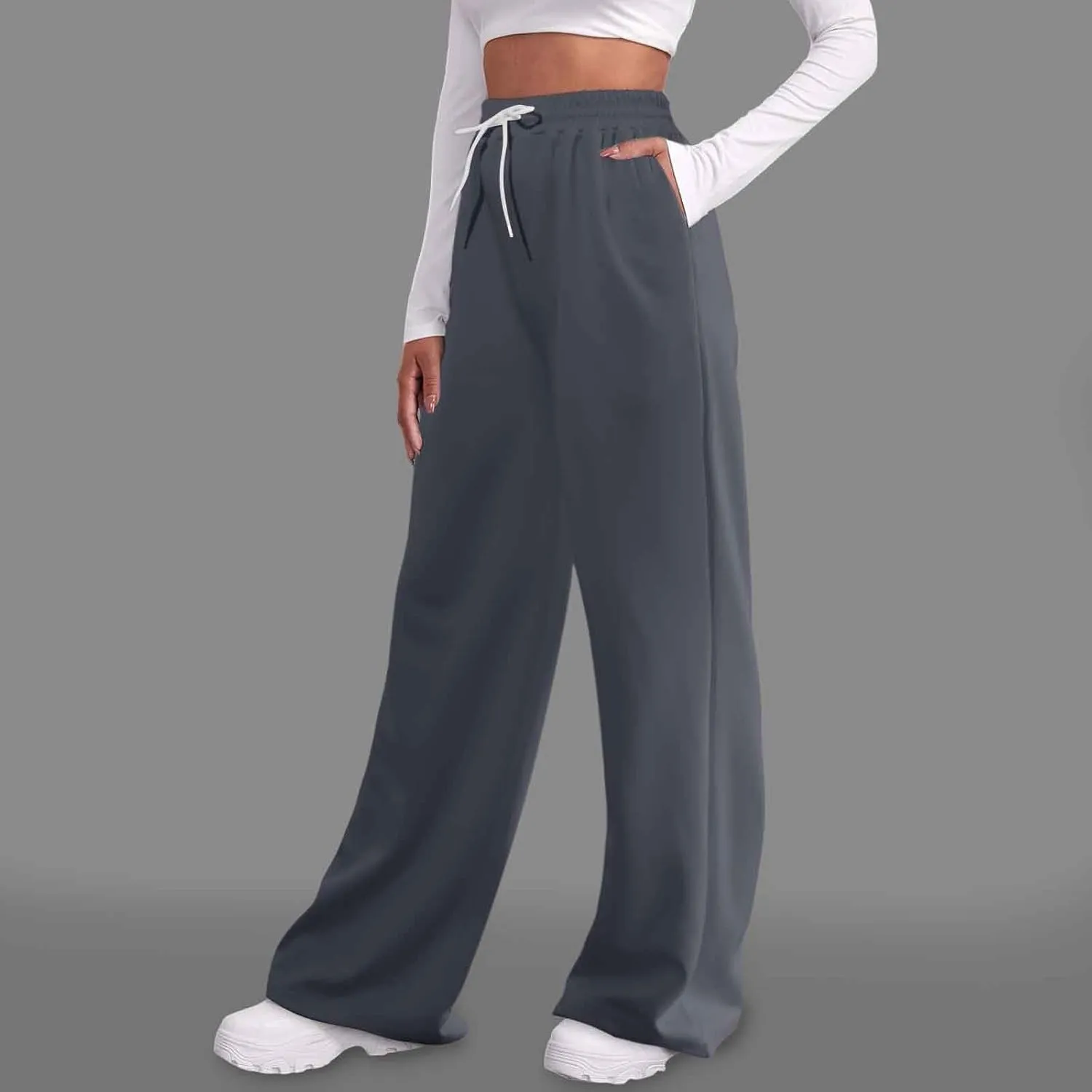 Baggy Fleece Straight Leg Sweatpants for Women High Waist Soft Relaxed Fit Wide Leg Joggers Solid Comfy 2025 Open Leg