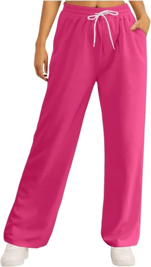 Baggy Fleece Straight Leg Sweatpants for Women High Waist Soft Relaxed Fit Wide Leg Joggers Solid Comfy 2025 Open Leg
