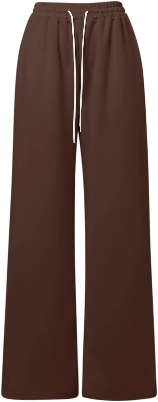 Baggy Fleece Straight Leg Sweatpants for Women High Waist Soft Relaxed Fit Wide Leg Joggers Solid Comfy 2025 Open Leg