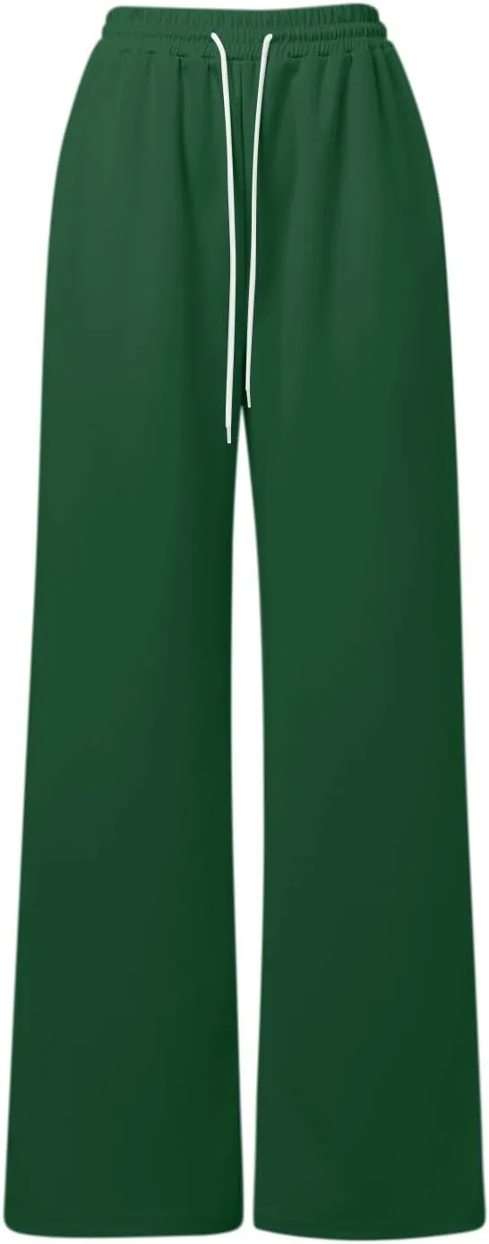 Baggy Fleece Straight Leg Sweatpants for Women High Waist Soft Relaxed Fit Wide Leg Joggers Solid Comfy 2025 Open Leg