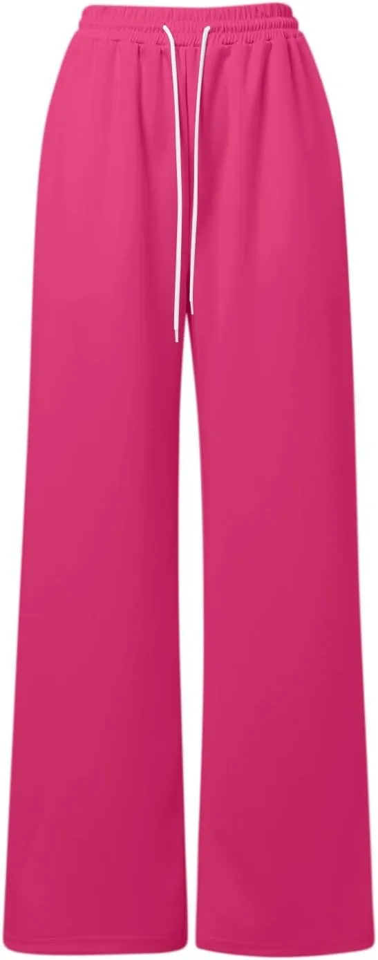 Baggy Fleece Straight Leg Sweatpants for Women High Waist Soft Relaxed Fit Wide Leg Joggers Solid Comfy 2025 Open Leg
