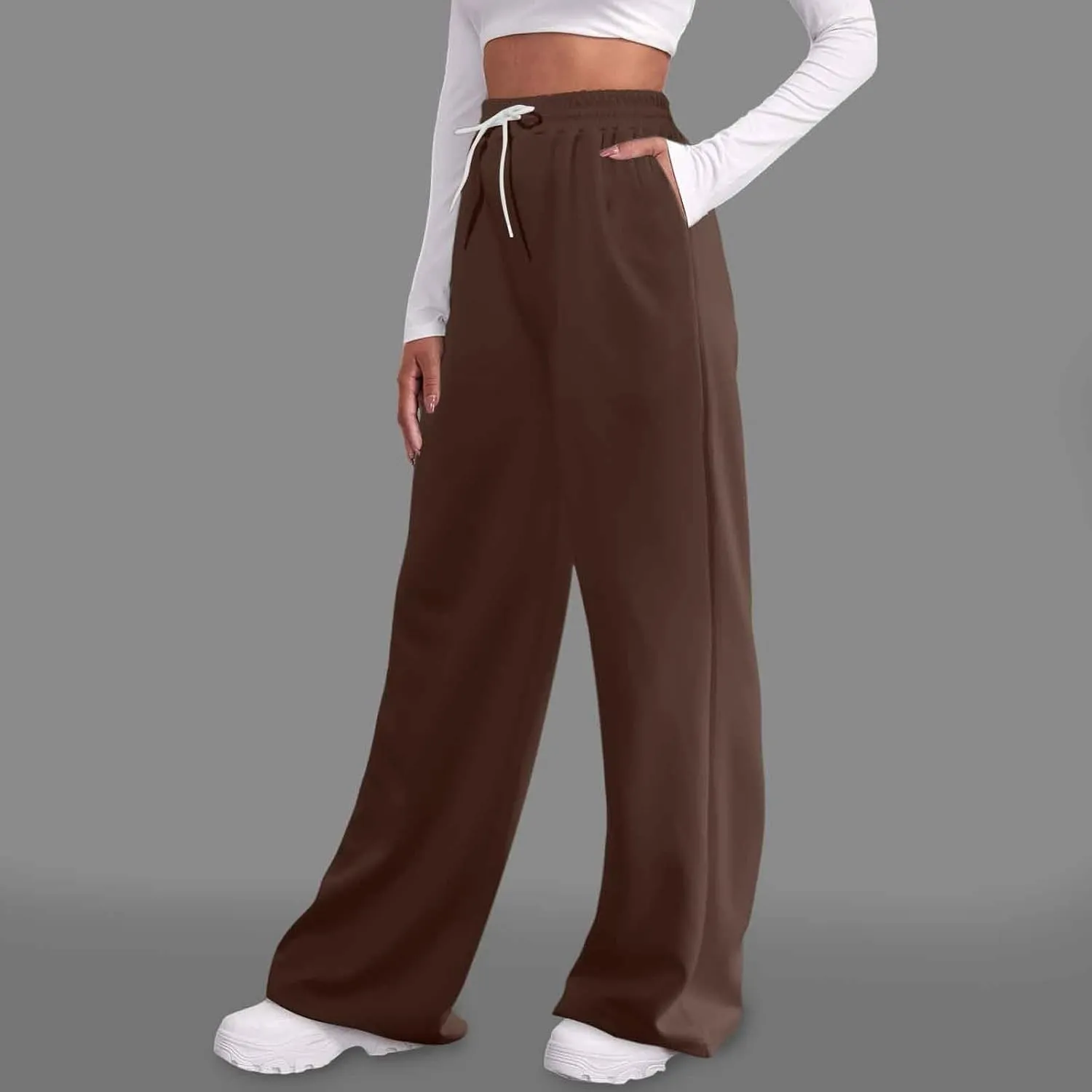 Baggy Fleece Straight Leg Sweatpants for Women High Waist Soft Relaxed Fit Wide Leg Joggers Solid Comfy 2025 Open Leg