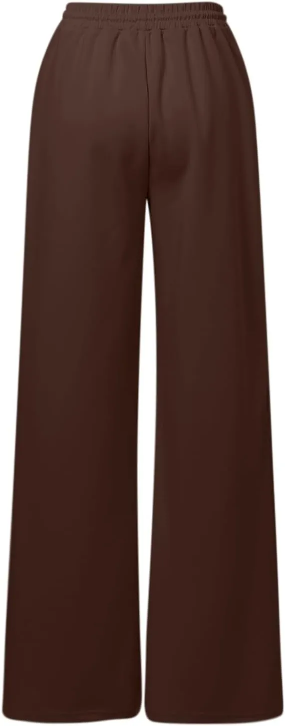 Baggy Fleece Straight Leg Sweatpants for Women High Waist Soft Relaxed Fit Wide Leg Joggers Solid Comfy 2025 Open Leg