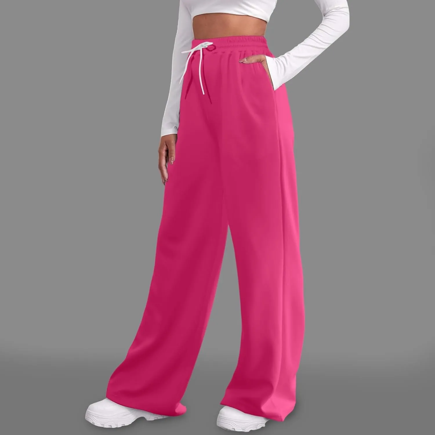 Baggy Fleece Straight Leg Sweatpants for Women High Waist Soft Relaxed Fit Wide Leg Joggers Solid Comfy 2025 Open Leg