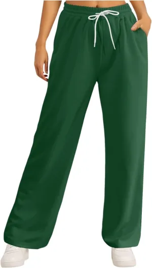 Baggy Fleece Straight Leg Sweatpants for Women High Waist Soft Relaxed Fit Wide Leg Joggers Solid Comfy 2025 Open Leg