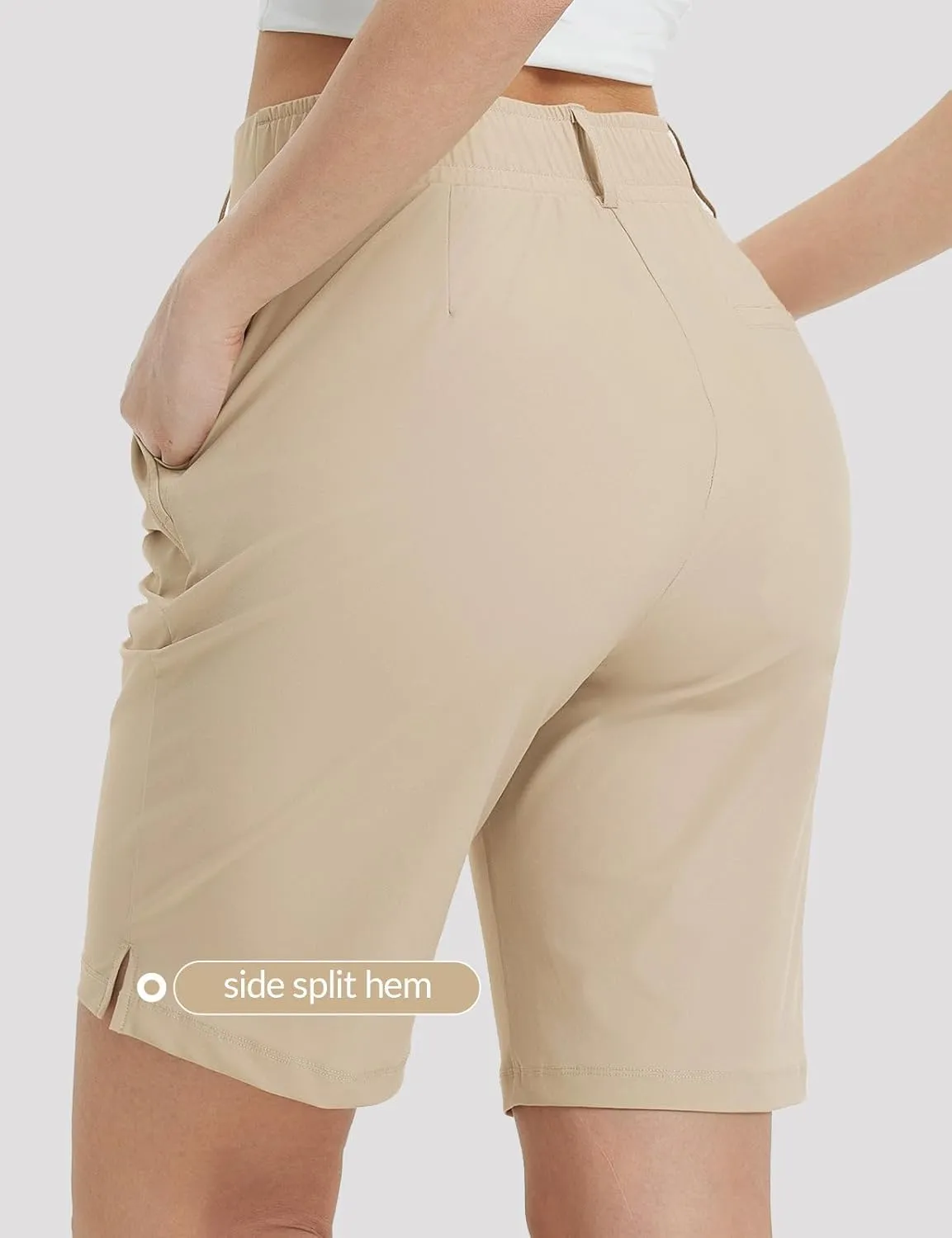 BALEAF Women's Golf Shorts 9'' Knee Length Stretch Bermuda Long Shorts Belt Loops Pockets Casual Work UPF 50 