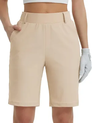 BALEAF Women's Golf Shorts 9'' Knee Length Stretch Bermuda Long Shorts Belt Loops Pockets Casual Work UPF 50 