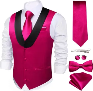 Barry.Wang Mens Formal Suit Vest Casual Business Waistcoat Tie Bowtie Set Shawl Collar Slim Fit Vest Wedding Party