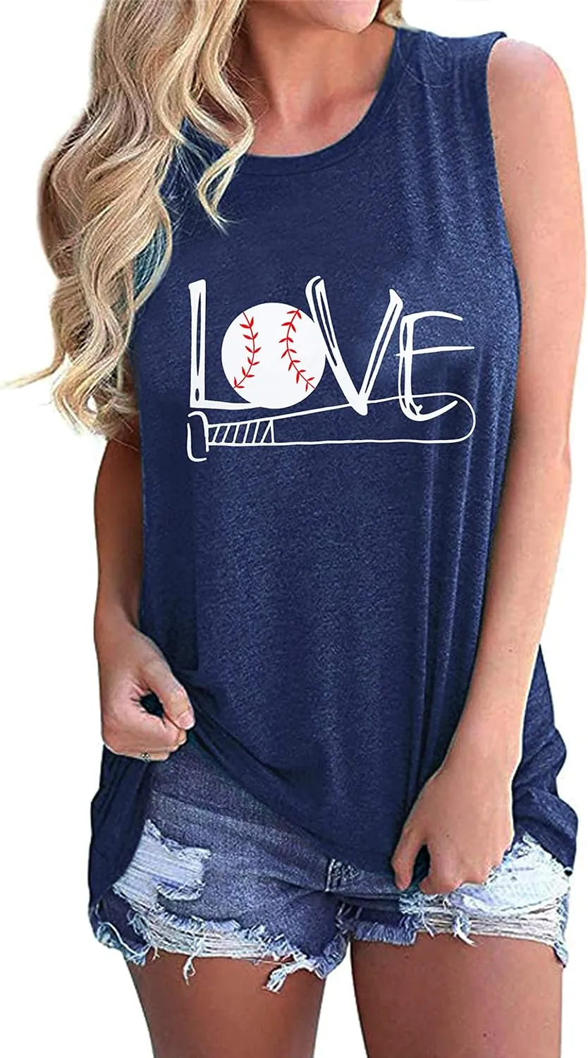Baseball Mom Shirt Tank Tops Baseball Love Graphic Tee Shirts Women Summer Casual Loose Sleeveless Shirt