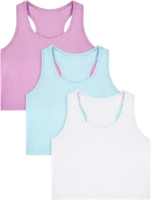 Bencailor 3 Pcs Girls Dance Tank Top Racerback Crop Tank Top Sleeveless Girls Tops Vests for Children