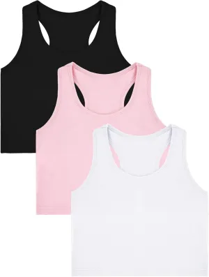 Bencailor 3 Pcs Girls Dance Tank Top Racerback Crop Tank Top Sleeveless Girls Tops Vests for Children