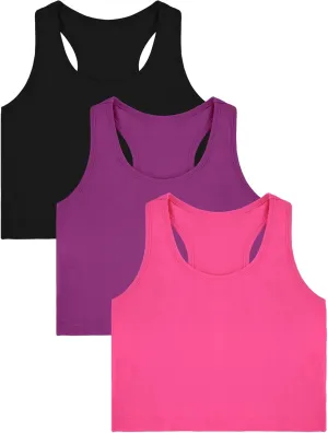 Bencailor 3 Pcs Girls Dance Tank Top Racerback Crop Tank Top Sleeveless Girls Tops Vests for Children