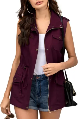 Beyove Womens Lightweight Sleeveless Military Anorak Cargo Vest No Hood