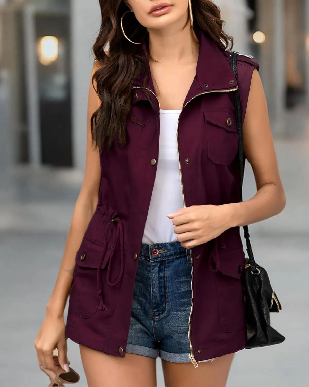 Beyove Womens Lightweight Sleeveless Military Anorak Cargo Vest No Hood